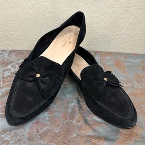 Kate Spade Black Suede Bow Logo Charm Loafer Size 9.5